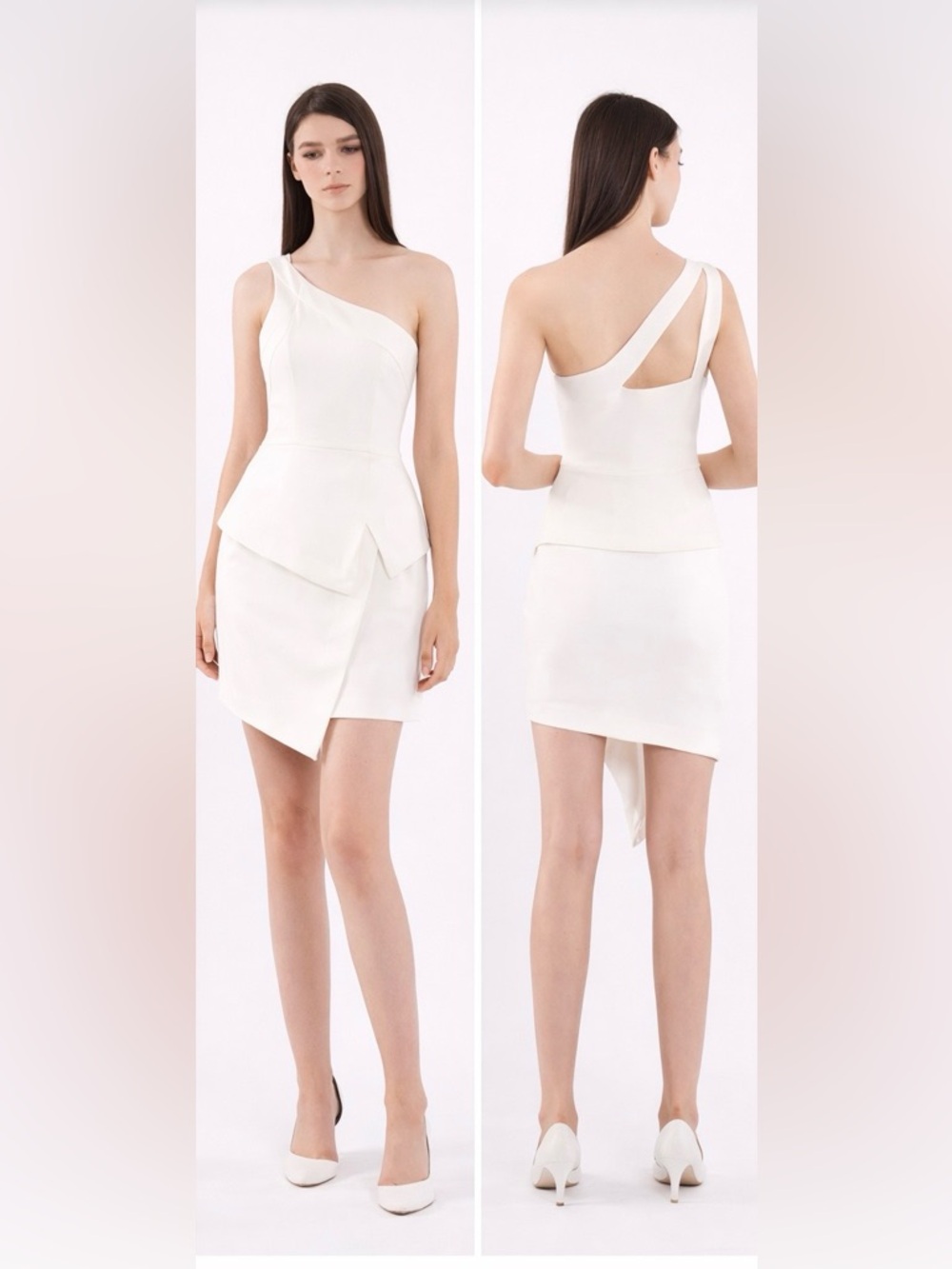 Forever New White One Shoulder Peplum Mini Dress Size 6